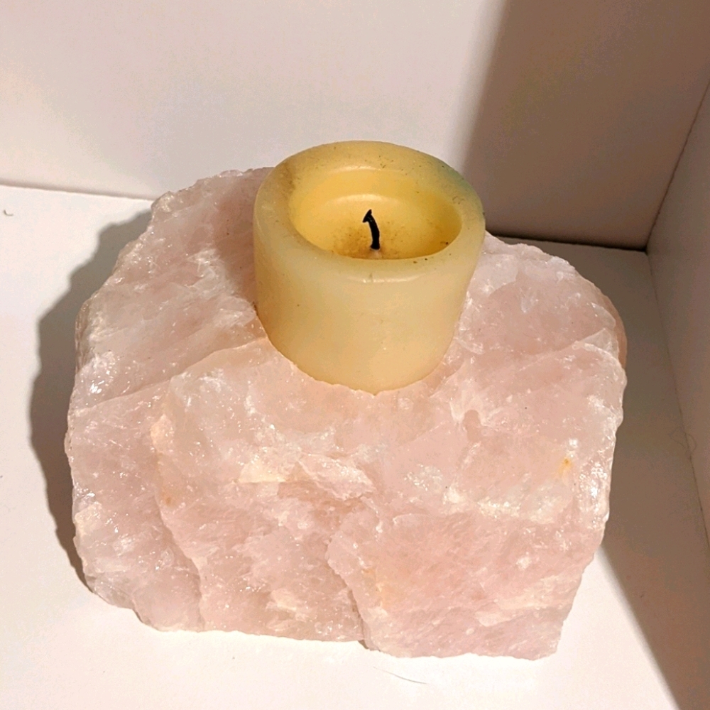 Raw Rose Quartz Candleholder